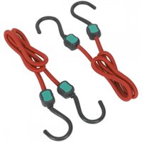 Red Sealey BCS22 bungee cord set with black hooks and green accents, 760mm length, two pieces.