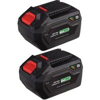 Black Sealey 20v cordless Li-ion battery pack, 6ah, with red accents and charge indicator, pack of 2.