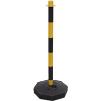 Black and yellow striped post with octagonal black base and circular top cap.