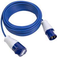 Blue Sealey 16A 1.5mm trailing extension cable, 240v, with white connectors and a coiled design.