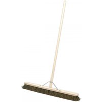 Sealey BM36H broom with 36in wooden handle and stiff dark bristles, metal support bracket.