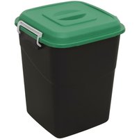 Green Sealey refuse/storage bin, 50L capacity, with a black base and a secure green lid with handle.