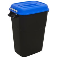 Blue-lidded black Sealey BM95B refuse/storage bin, 95L capacity, with side handles and rectangular shape.