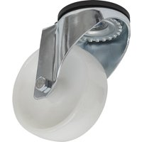 White Sealey swivel castor with bolt hole, featuring a smooth round wheel and metallic bracket.