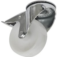 White Sealey swivel castor with bolt hole, total lock mechanism, and durable metal frame.