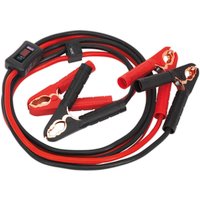 Sealey booster cable jump leads, red and black with electronics protection box and copper clamps.