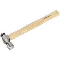 Ball pein hammer with polished steel head and smooth hickory wood shaft, 1Lb weight, by Sealey.