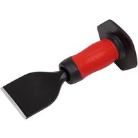 Black and red Sealey brick bolster chisel with wide blade and protective grip guard.