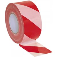 Sealey BTRW red and white striped hazard warning barrier tape, 80mm wide, 100m long, non-adhesive roll.