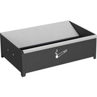 Black Sealey cigarette floor ashtray with slanted lid and smoking symbol on the front.