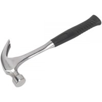 Sealey CLX20 claw hammer, 20oz, one-piece steel shaft, polished head, black rubber grip handle.