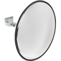 Convex mirror with black rim, wall-mounted bracket, 450mm diameter, by Sealey.