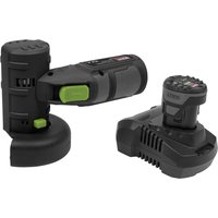 Sealey CP108VAG cordless angle grinder, black with green accents, 85mm disc, compact design with detachable battery.