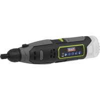 Sealey CP108VMGBO mini grinder, black and grey, with control buttons and LED indicators, part of 50-piece kit.