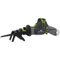 Cordless reciprocating saw with black and gray body, green accents, and ergonomic grip, part of Sealey SV10.8 series.
