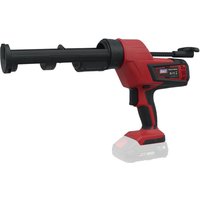 Red and black Sealey cordless caulking gun with ergonomic handle and 20v battery pack.