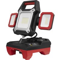 Sealey CP20VWL 20v cordless work light, black and red with three adjustable LED panels and sturdy base.