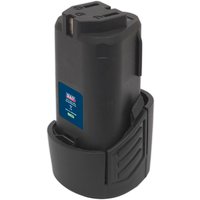 Black Sealey 12v cordless Li-ion battery with 1.5ah capacity, compact design, and blue label on the front.