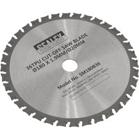 Sealey cut-off saw blade, silver with jagged edges, labeled 36TPU, 180x1.9mm, model SM180B36.