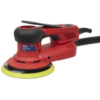 Red Sealey DAS150PS sander with black handle, 150mm yellow sanding pad, and variable speed control.