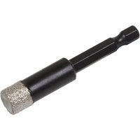 Sealey DBD12H diamond drill bit, black hexagonal shank, silver diamond-coated tip, 12mm diameter.