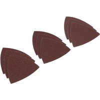 Brown triangular sanding sheets for oscillating multi tools, grouped in sets of three, by Sealey.