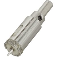 Silver Sealey electroplated diamond hole saw Ø20mm with side slot and hexagonal shank.