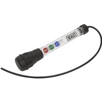 Clear Sealey Disc Type Adblue Tester with black cap, colored discs inside, and attached black hose.