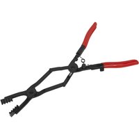 Sealey Double Jointed Long Reach Hose Clamp Pliers with red handles and black extended jaws.