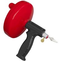 Red and black Sealey Drain Unblocker with ergonomic handle and coiled metal tip.