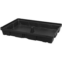 Black Sealey DRP100 Spill Tray 100L with raised edges and a central support, rectangular and durable design.