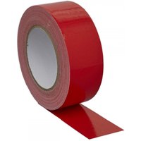 Red Sealey duct tape roll, 50mm wide, 50m long, glossy finish, partially unrolled.