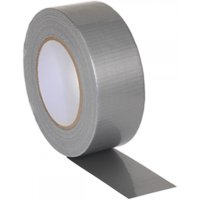 Silver Sealey duct tape roll, 48mm x 50m, with a glossy finish and white inner core.