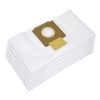 Pack of 5 white Sealey M Class dust bags with brown cardboard collar and circular opening.