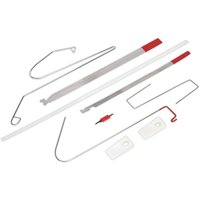 Sealey EC95 Emergency Car Opening Kit with various metal rods, hooks, and plastic wedges, some with red grips.