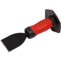 Red and black Sealey Electricians Bolster with wide blade and protective grip guard.