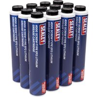 Blue Sealey EP2 lithium grease cartridges with red and white branding, black caps, and capacity details.