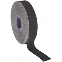 Sealey emery roll, blue twill, 25mm x 50m, 120 grit, dark roll with exposed abrasive strip.
