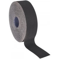 Blue twill emery roll, 50mm wide, 50m long, 80 grit, with a black abrasive surface and blue core.