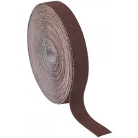 Brown Sealey emery roll, 25mm wide, 50m long, 80 grit, coiled with visible textured abrasive surface.