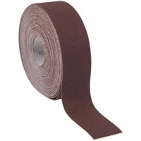 Brown Sealey emery roll, 50mm wide, 50m long, 120 grit, tightly wound with visible textured abrasive surface.