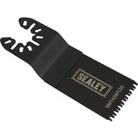 Black Sealey oscillating multi-tool saw blade with toothed edge and Sealey logo on the blade surface.