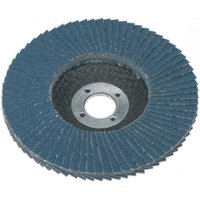 Sealey FD10040 Flap Disc, blue zirconium, Ø100mm, Ø16mm bore, 40 grit, layered abrasive flaps around a central hole.