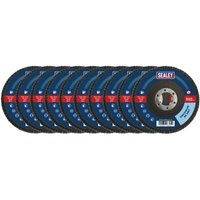 Sealey 40Grit flap discs, zirconium, blue with red label, Ø115mm, Ø22mm bore, pack of 10, circular design.