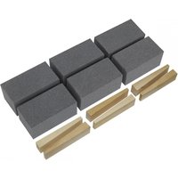 Gray rectangular Sealey floor grinding blocks, 50x50x100mm, 60 grit, pack of 6 with wooden wedges.