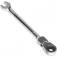 Sealey 8mm flexi-head ratchet spanner, silver chrome finish, open-end and ratchet ring with pivoting head.
