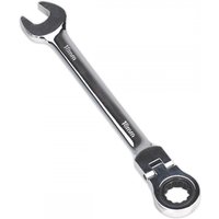 Sealey FHRCW18 spanner, silver, 18mm, flexi-head, open-end and ratchet ring, polished chrome finish.