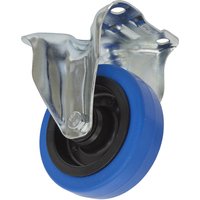 Sealey fixed plate castor with blue elastic wheel and silver metal bracket.