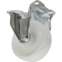 Sealey Fixed Plate Castor with white polyamide wheel and shiny metal bracket for mounting.