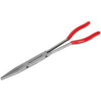 Sealey Flat Nose Pliers Long Reach with silver metal jaws and red rubber-coated handles.